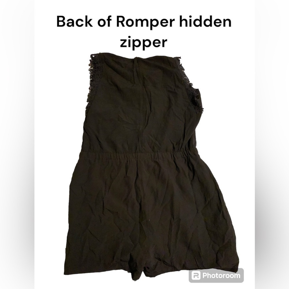 NWOT Loft small black lace adorned shorts romper with elastic waist. - Picture 2 of 7
